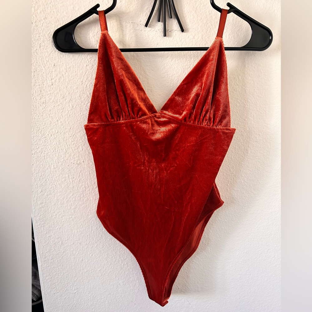 Bronze Copper Bodysuit w/ Plunging Neck Line